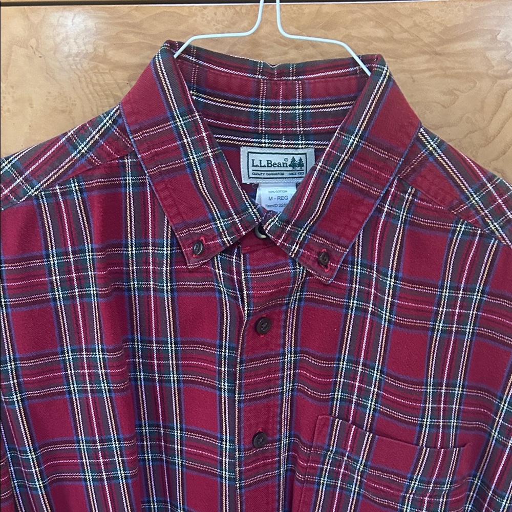 L.L. Bean Men's Red and Blue Plaid Button Down Shirt size M